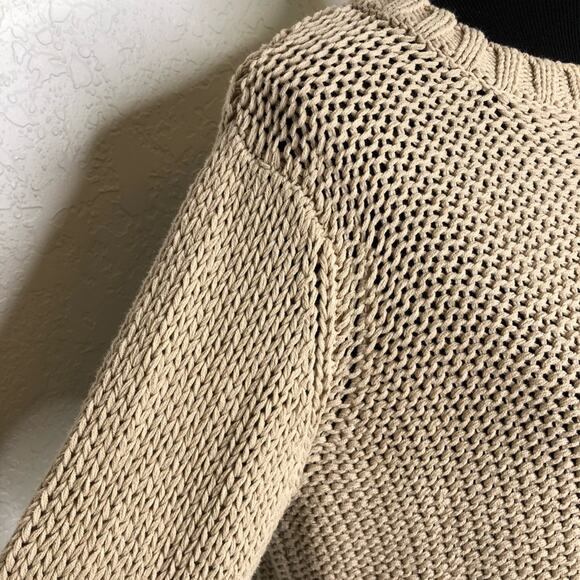 Wooden Ships tan crochet knit ribbed trim sweater size Medium / Large M/L - Picture 5 of 12